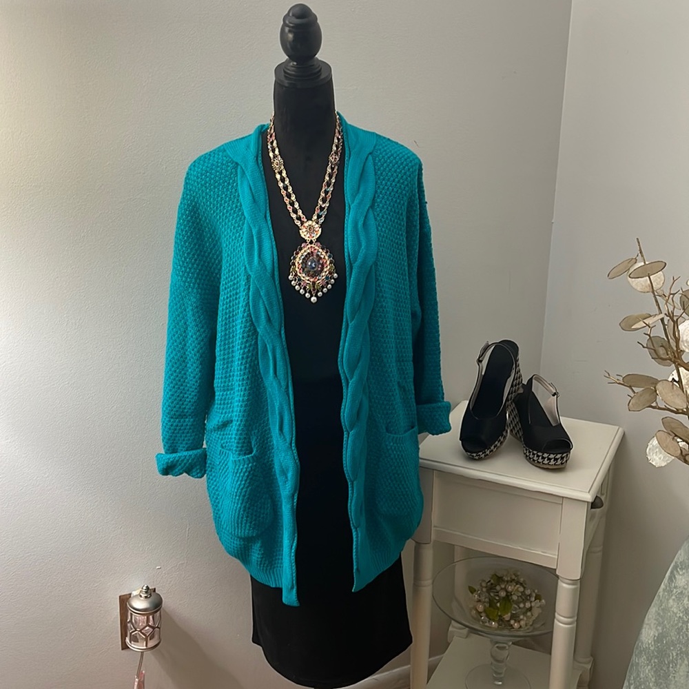 Aqua Blue/Green Cardigan Sweater